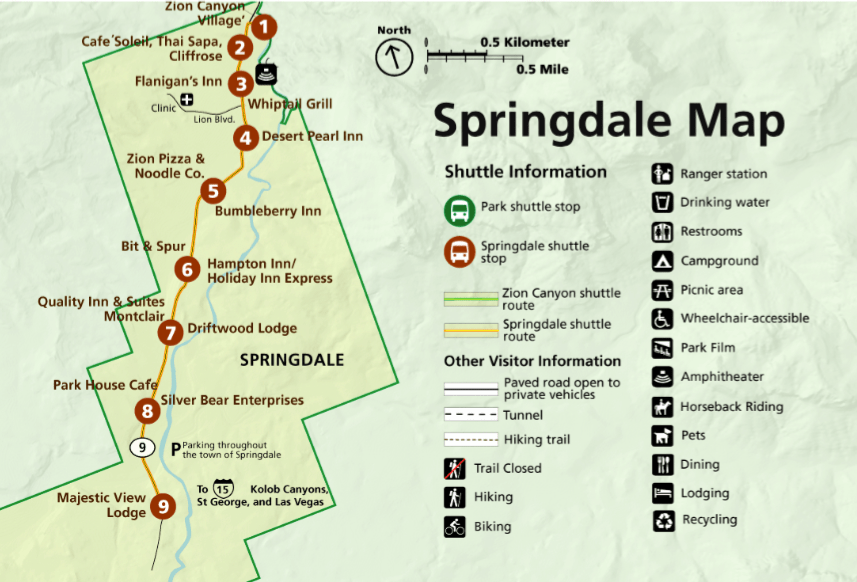 Trailhead Shuttle Map & Schedule for Springdale & Zion Canyon